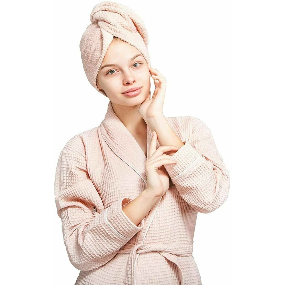 Women's Cotton Robe and Hair Towel Wrap Set of 2 Pieces